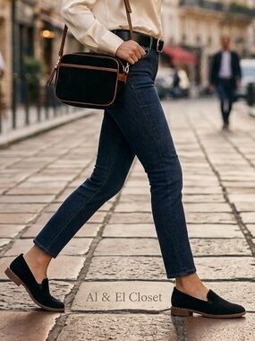 Franco Sarto Black Loafers Women’s Size 10M – Leather Upper, Studded Heel NWB